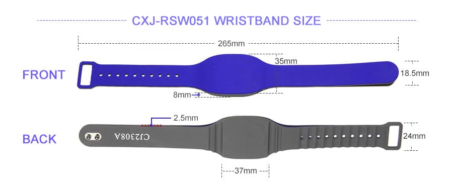 Bicolor UHF RFID silicone wristband size