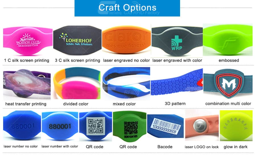 Variety of RFID silicone wristband craft options