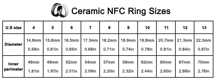 CXJ Ceramic NFC Ring Size Details
