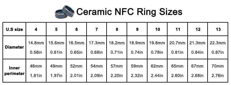 CXJ NFC Smart Rings Size Details