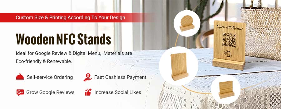 Wooden NFC QR Code Stand for Google Review & Digital Menu